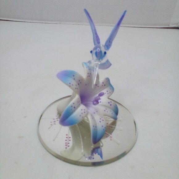 Glass Baron Hummingbird Blue Lily Mirrored Crystal Accents Air Brushed - Picture 6 of 15